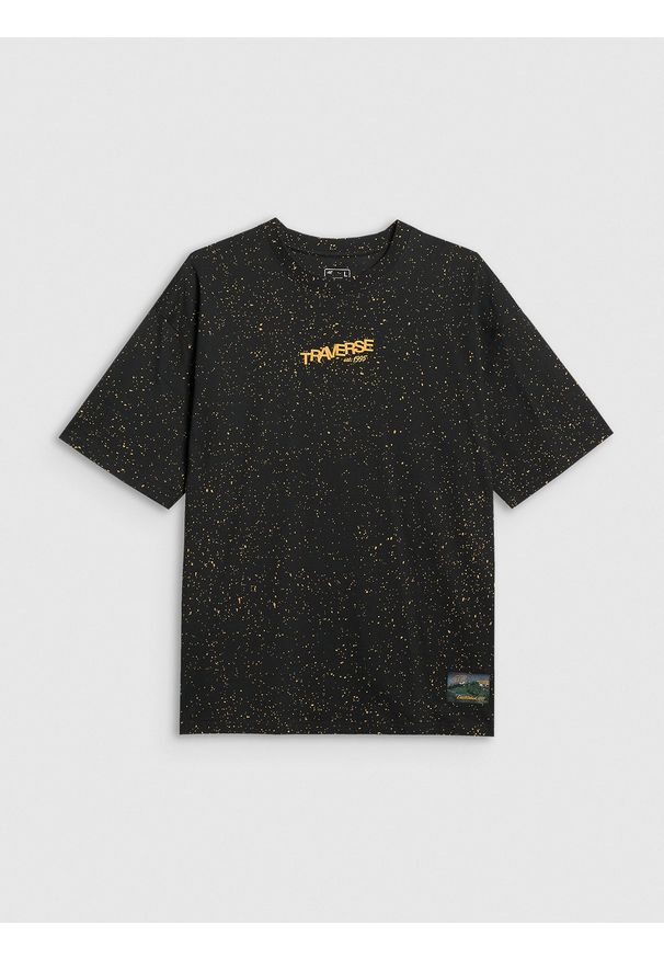 4f - 4F T-shirt oversize z nadrukiem męski - czarny L. Okazja: na co dzień. Kolor: czarny. Materiał: materiał, dzianina, skóra, bawełna. Wzór: nadruk. Styl: casual, klasyczny
