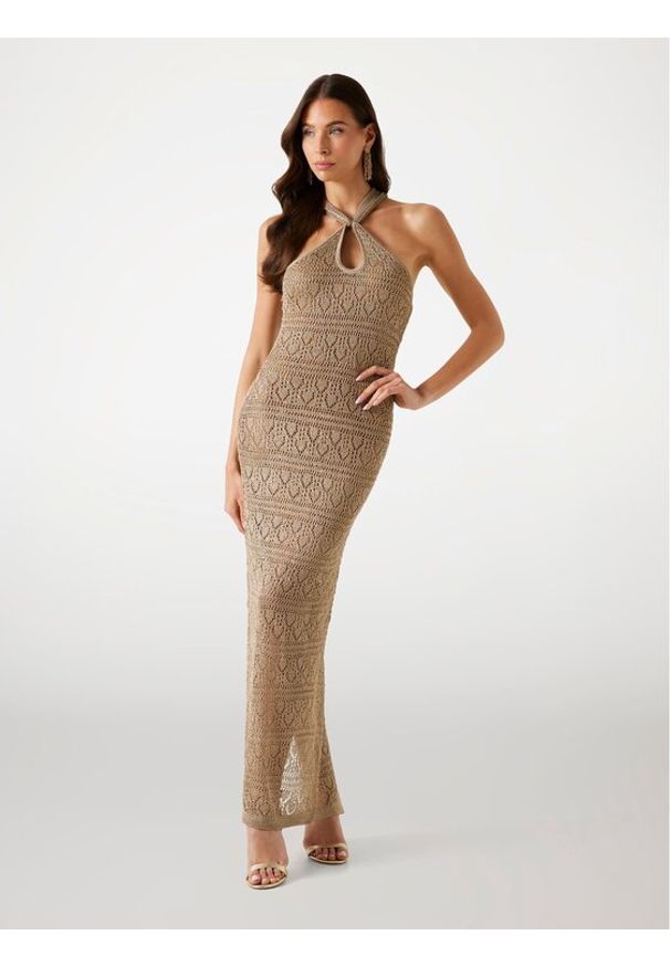 Guess Sukienka dzianinowa W5YK48 Z37G0 Beżowy Slim Fit. Kolor: beżowy. Materiał: syntetyk