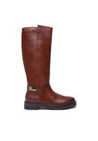 TOMMY HILFIGER - Tommy Hilfiger Oficerki Th Logo Leather Long Boot FW0FW08335 Brązowy. Kolor: brązowy. Materiał: skóra