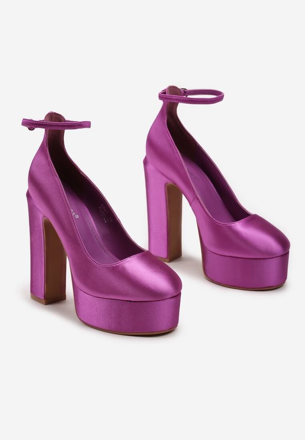 Born2be - Fioletowe Satynowe Czółenka na Obcasie i Platformie Orelame. Kolor: fioletowy. Materiał: satyna. Wzór: gładki. Obcas: na obcasie. Styl: elegancki. Wysokość obcasa: średni