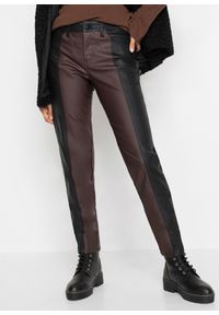 bonprix - Spodnie ze sztucznej skóry, w stylu color-blocking. Kolor: czarny. Materiał: skóra #1