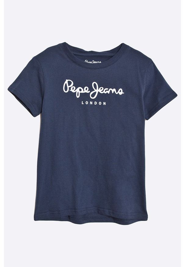 Pepe Jeans - T-shirt dziecięcy 140-176 cm. Okazja: na co dzień. Kolor: niebieski. Materiał: dzianina. Wzór: nadruk. Styl: casual