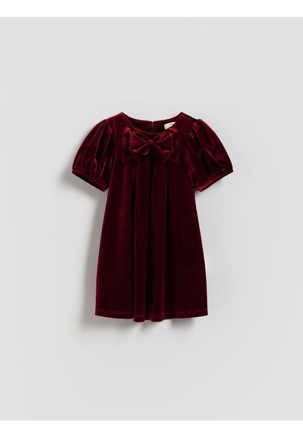 Reserved - Welurowa sukienka z kokardą - czerwony. Kolor: czerwony. Materiał: welur