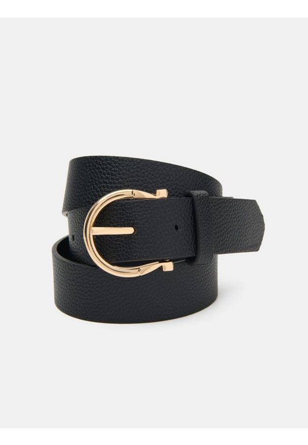 Sinsay - Pasek z imitacji groszkowej skóry - czarny. Kolor: czarny. Materiał: skóra