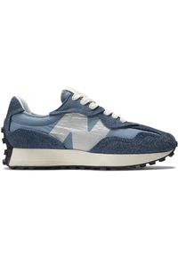 Buty męskie New Balance U327WCB – granatowe. Okazja: na co dzień. Kolor: niebieski. Materiał: materiał, zamsz, skóra, guma, syntetyk. Szerokość cholewki: normalna