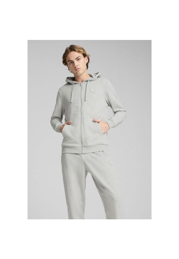 Puma - Męskie dres z kapturem PUMA Light Gray Heather. Kolor: wielokolorowy, czarny, szary. Materiał: dresówka. Wzór: aplikacja, haft