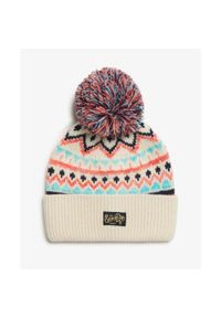 Czapka dzianinowa z wzorem dla kobiet Superdry. Kolor: beżowy. Materiał: dzianina. Sezon: zima #1