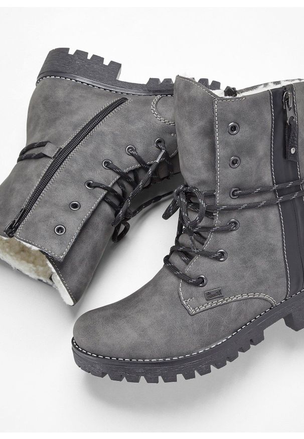 bonprix - Kozaki sznurowane marki Rieker. Kolor: szary. Sezon: zima