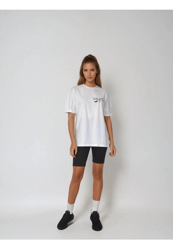 BESHAPED - Biały T-shirt Damski Espresso Yourself BeShaped. Kolor: brązowy. Materiał: bawełna