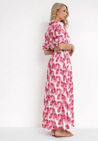 Born2be - Fuksjowa Rozkloszowana Sukienka Maxi z Plecionym Paskiem i Wsuwanymi Kieszeniami Suttyn. Kolor: różowy. Długość rękawa: długi rękaw. Sezon: wiosna, lato. Długość: maxi #5