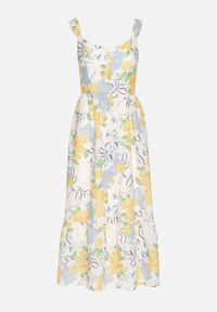 Born2be - Beżowa Sukienka z Bawełny ze Wzorem Cytryn Evitriss. Okazja: na co dzień, na spacer. Kolor: beżowy. Materiał: bawełna. Długość rękawa: na ramiączkach. Sezon: lato. Styl: klasyczny, casual #2