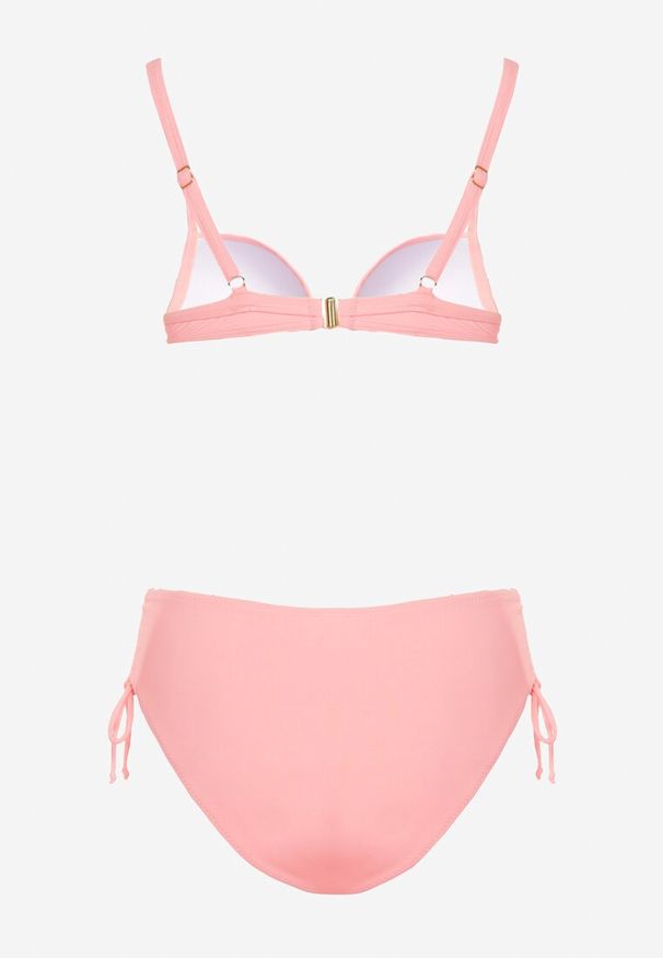 Renee - Różowe Bikini Biustonosz z Usztywnianymi Miseczkami Majtki Figi Ozdobione Troczkami Tamarie. Kolor: różowy. Wzór: aplikacja