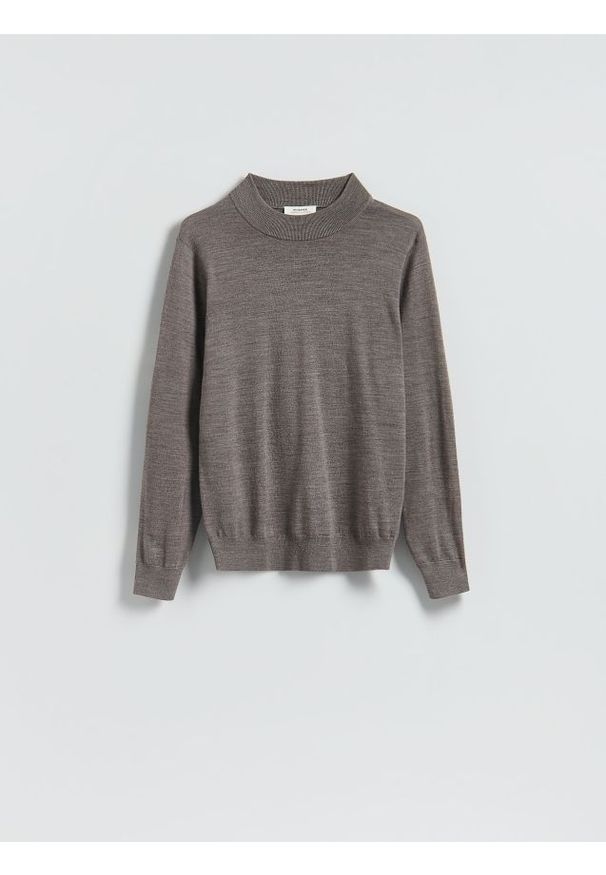 Reserved - Sweter z wełny merino - brązowy. Kolor: brązowy. Materiał: wełna