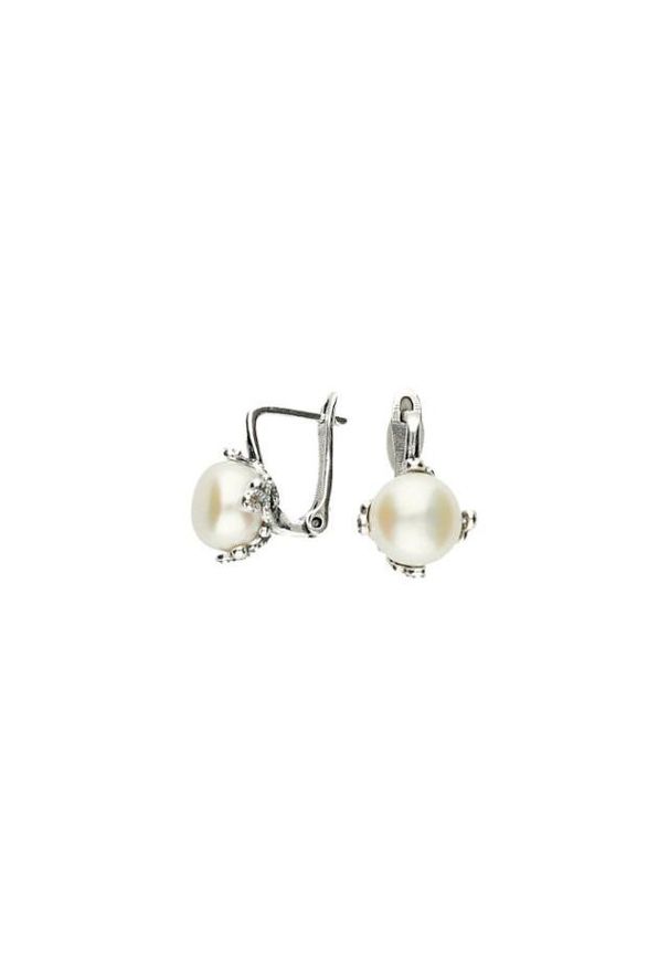 Polcarat Design - Srebrne oksydowane kolczyki z perłami K3 1787. Materiał: srebrne. Kolor: srebrny. Wzór: kwiaty, aplikacja. Kamień szlachetny: perła