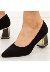 Czarne skórzane czółenka damskie Vinceza 66921. Okazja: na co dzień, do pracy. Kolor: czarny. Materiał: skóra, zamsz. Sezon: wiosna, lato, jesień. Obcas: na słupku. Styl: casual, klasyczny, elegancki #1