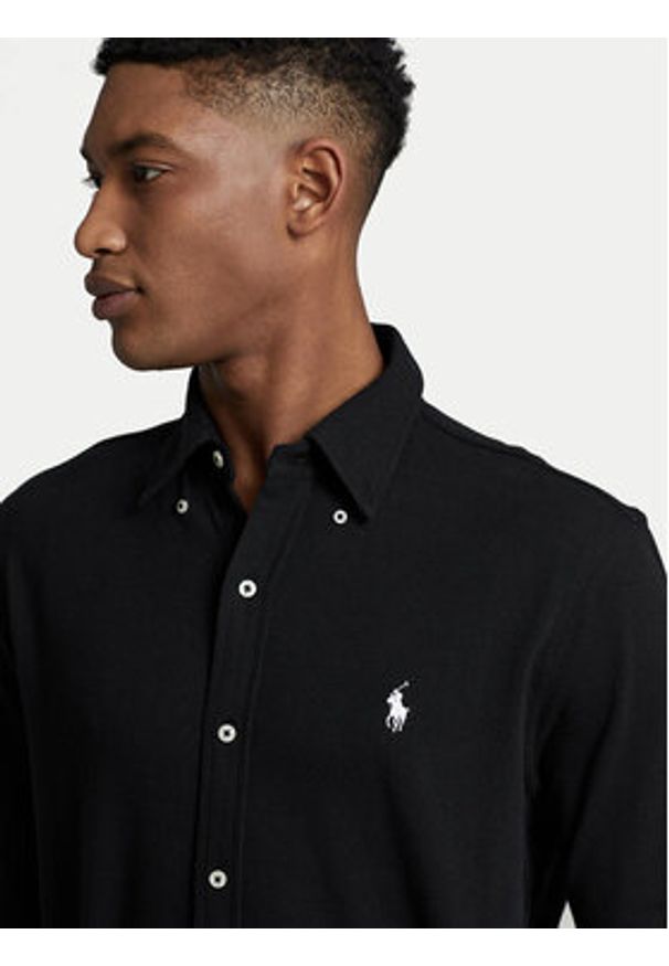 Polo Ralph Lauren Koszula Pique 710654408 Czarny Regular Fit. Typ kołnierza: polo. Kolor: czarny. Materiał: bawełna