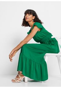 bonprix - Długa sukienka satynowa. Kolor: zielony. Materiał: satyna. Długość: maxi