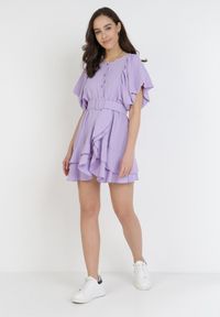 Born2be - Liliowa Sukienka Zelinoe. Kolor: fioletowy. Materiał: materiał. Typ sukienki: koszulowe. Długość: mini #5