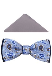 Modini - Szaro-brązowa mucha męska - paisley A96. Kolor: szary, brązowy, wielokolorowy. Materiał: poliester, tkanina. Wzór: paisley. Styl: elegancki #1