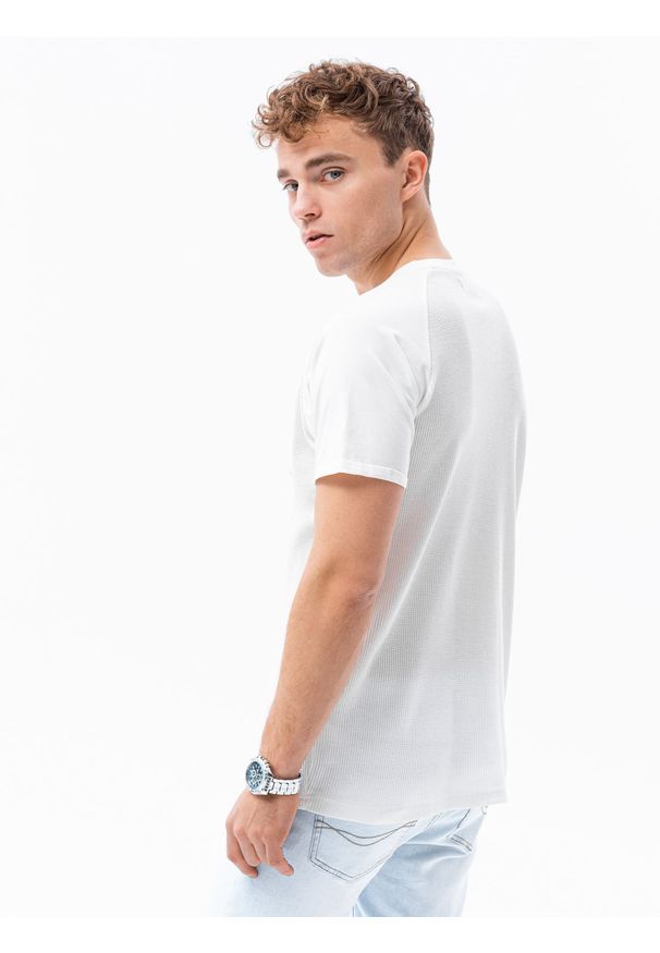 Ombre Clothing - T-shirt męski bez nadruku S1182 - biały - XXL. Kolor: biały. Materiał: poliester, tkanina, bawełna. Styl: klasyczny