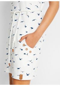 bonprix - Sukienka shirtowa z rękawami motylkowymi i nadrukiem. Kolor: biały. Materiał: jersey. Wzór: nadruk #3