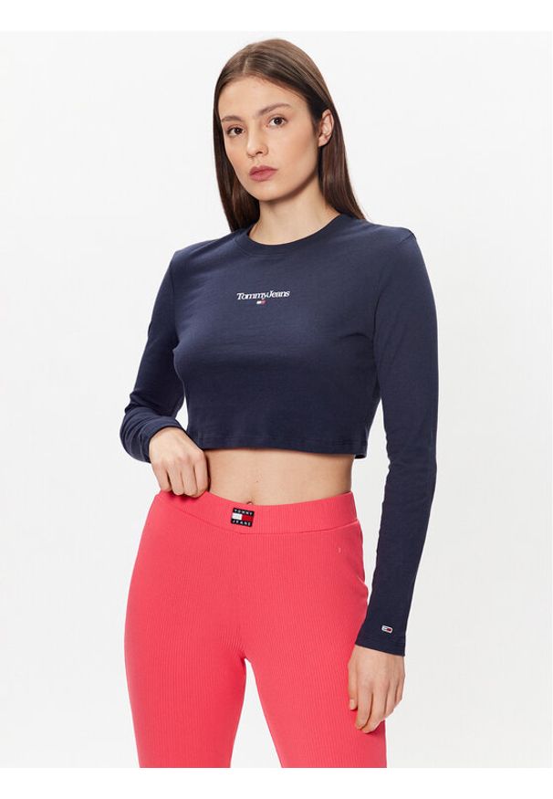 Tommy Jeans Bluzka Essential Logo DW0DW15443 Granatowy Cropped Fit. Kolor: niebieski. Materiał: bawełna