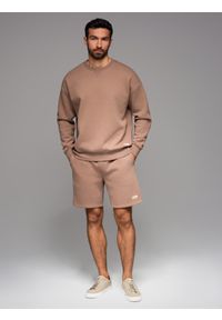 Ombre Clothing - Klasyczna dresowa bluza unisex z okrągłym dekoltem – brązowa V16 OU-SNBC-0104 - XL/XXL. Kolor: brązowy. Materiał: dresówka. Wzór: aplikacja. Styl: klasyczny