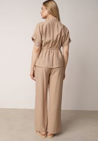 Born2be - Beżowy Wiskozowy Komplet Spodnie i Bluzka Koszulowa z Wiązaniem w Talii Irinryss. Kolor: beżowy. Materiał: wiskoza #7