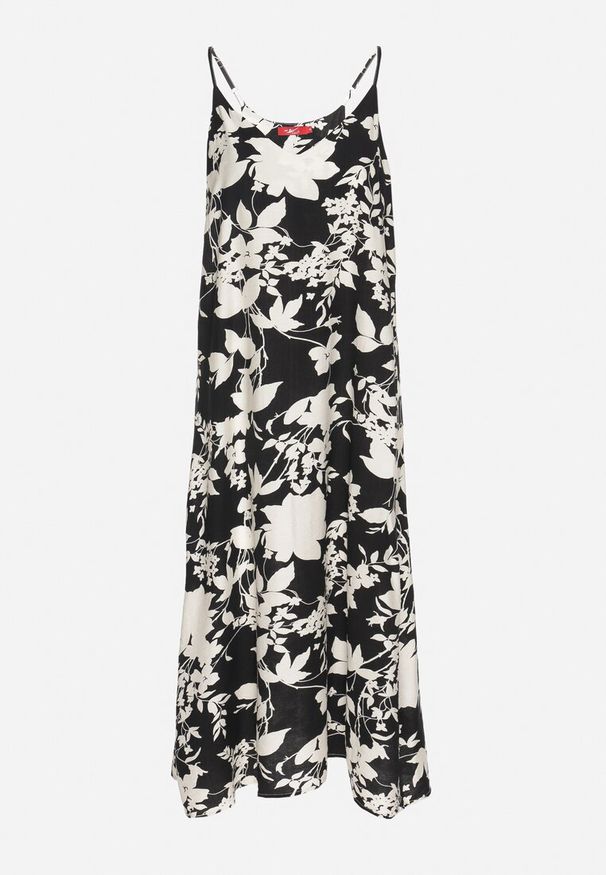 Born2be - Czarno-Kremowa Rozkloszowana Sukienka z Wiskozą w Kwiatowy Wzór Juliade. Okazja: na co dzień. Kolor: czarny. Materiał: wiskoza. Długość rękawa: na ramiączkach. Wzór: kwiaty. Sezon: lato. Styl: casual, elegancki