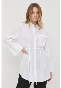 TwinSet - Twinset koszula damska kolor biały relaxed z kołnierzykiem klasycznym. Typ kołnierza: kołnierzyk klasyczny. Kolor: biały. Materiał: tkanina. Długość rękawa: długi rękaw. Długość: długie. Styl: klasyczny #1