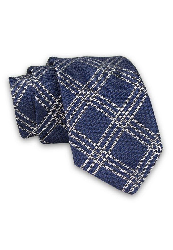 Alties - Granatowo-Biały Elegancki Męski Krawat -ALTIES- 7cm, Stylowy, Klasyczny, w Grubą Kratkę. Kolor: niebieski. Materiał: tkanina. Wzór: kratka. Styl: klasyczny, elegancki