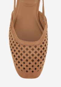 Renee - Brązowe Sandały Slingback z Kwadratowym Noskiem i Ażurową Cholewką Jurria. Okazja: na co dzień. Kolor: brązowy. Materiał: jeans. Szerokość cholewki: normalna. Wzór: ażurowy. Styl: casual #7