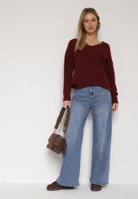 Born2be - Niebieskie Szerokie Jeansy z Wysokim Stanem i Błyszczącymi Aplikacjami Glysera. Stan: podwyższony. Kolor: niebieski. Wzór: aplikacja. Styl: klasyczny, elegancki #7