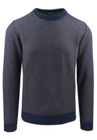Sweter dla Mężczyzny - Lasota - U-Neck, Melanżowy Splot. Kolor: niebieski. Materiał: akryl, bawełna. Wzór: melanż, ze splotem. Sezon: zima, jesień