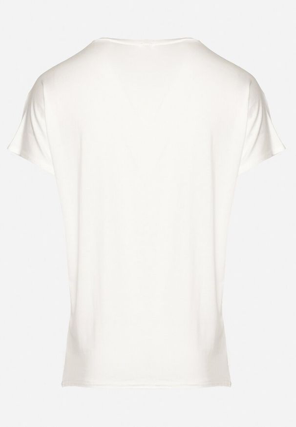 Born2be - Biały Klasyczny Bawełniany T-shirt Ozdobiony Cyrkoniami Christara. Okazja: na co dzień. Kolor: biały. Materiał: bawełna. Wzór: aplikacja. Sezon: lato. Styl: klasyczny
