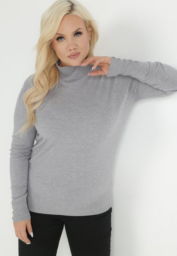 Born2be - Szary Golf Dzianinowy z Długim Rękawem Dasso. Typ kołnierza: golf. Kolekcja: plus size. Kolor: szary. Materiał: dzianina. Długość rękawa: długi rękaw. Długość: długie