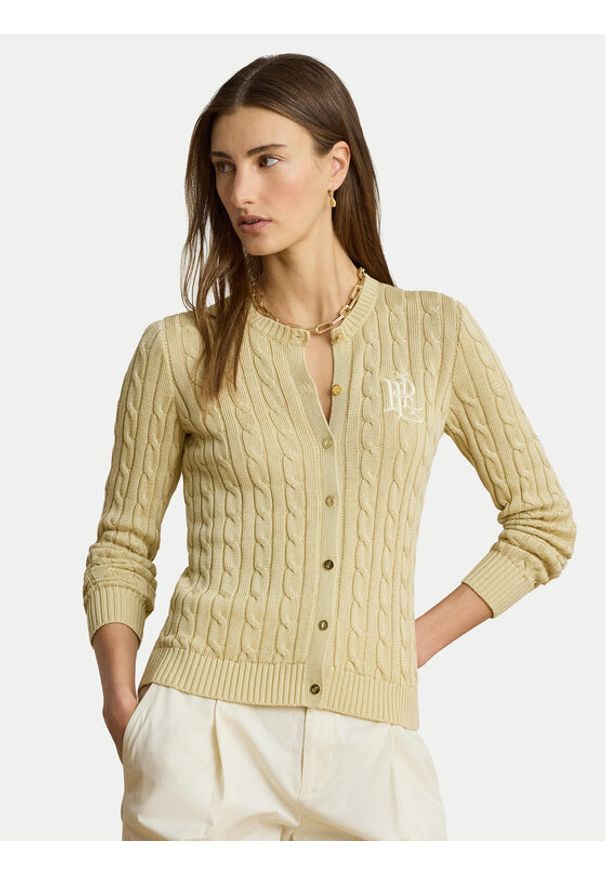 Lauren Ralph Lauren - LAUREN RALPH LAUREN Kardigan Cable 200P14040501 Beżowy Regular Fit. Kolor: beżowy. Materiał: bawełna