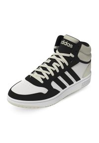 Adidas - Buty Hoops 3.0 Mid Rozmiar 42 - IH0157 Biały. Okazja: na co dzień. Zapięcie: pasek. Kolor: biały. Materiał: skóra, syntetyk. Szerokość cholewki: normalna. Wzór: paski. Sport: koszykówka #1