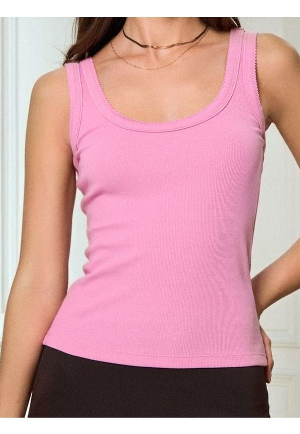 Sinsay - Bawełniany top - różowy. Kolor: różowy. Materiał: bawełna