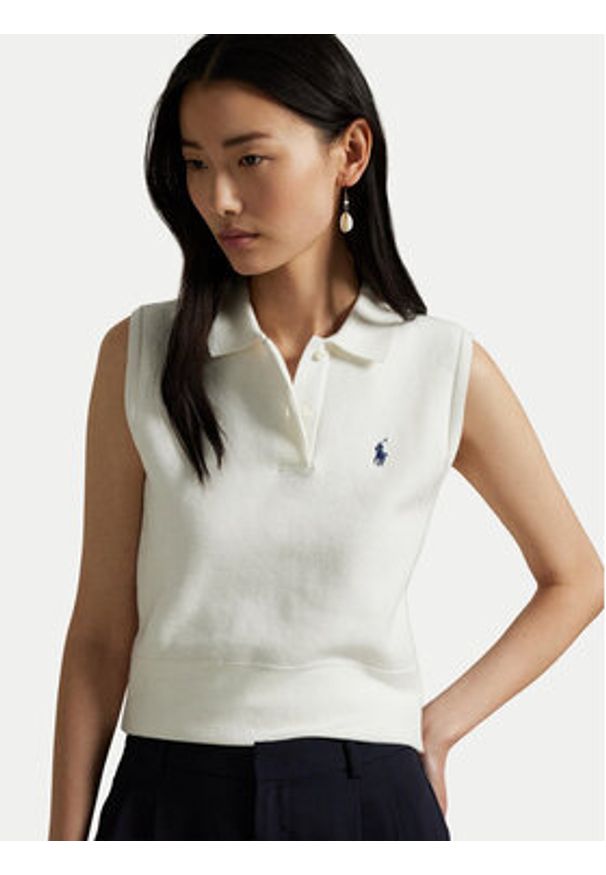 Polo Ralph Lauren Sweter 211970666001 Biały Regular Fit. Typ kołnierza: polo. Kolor: biały. Materiał: bawełna