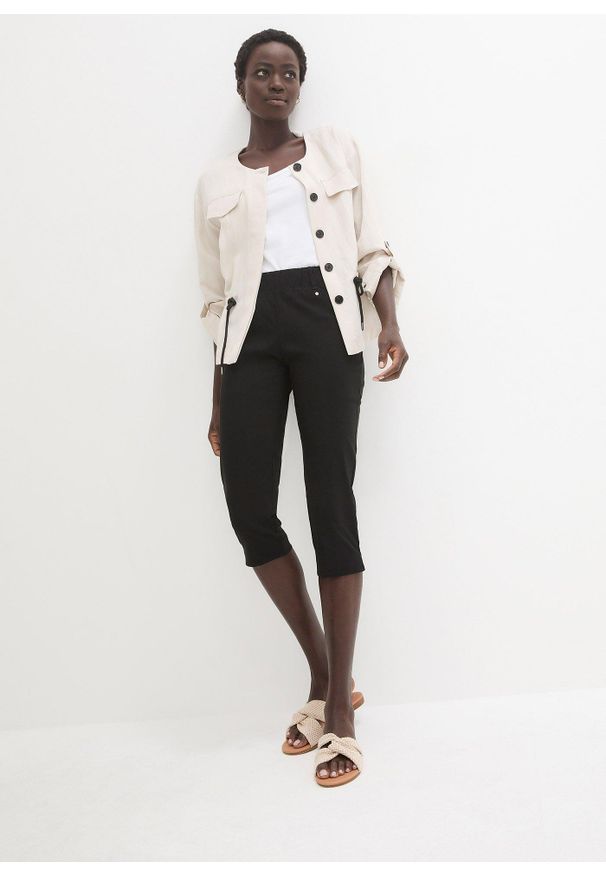 bonprix - Rybaczki ze stretchem i pasem bez zamka. Kolor: czarny