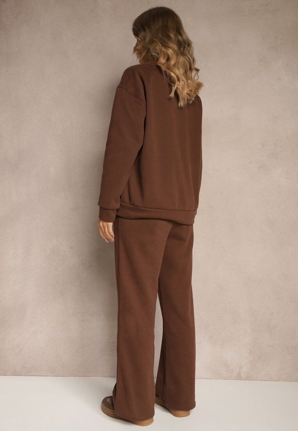 Renee - Brązowy Ocieplany Komplet Dresowy Oversize z Bawełny Bluza i Spodnie Celestila. Kolor: brązowy. Materiał: dresówka, bawełna