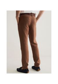 Ochnik - Brązowe lniane spodnie męskie. Kolor: brązowy. Materiał: len #4