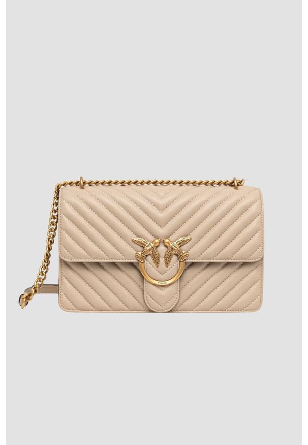 Pinko - PINKO Beżowa listonoszka damska Love One Classic. Kolor: beżowy. Styl: casual, elegancki, klasyczny