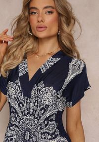 Renee - Granatowa Sukienka Maxi w Etniczny Wzór Josanie. Kolor: niebieski. Styl: wakacyjny, boho. Długość: maxi #4