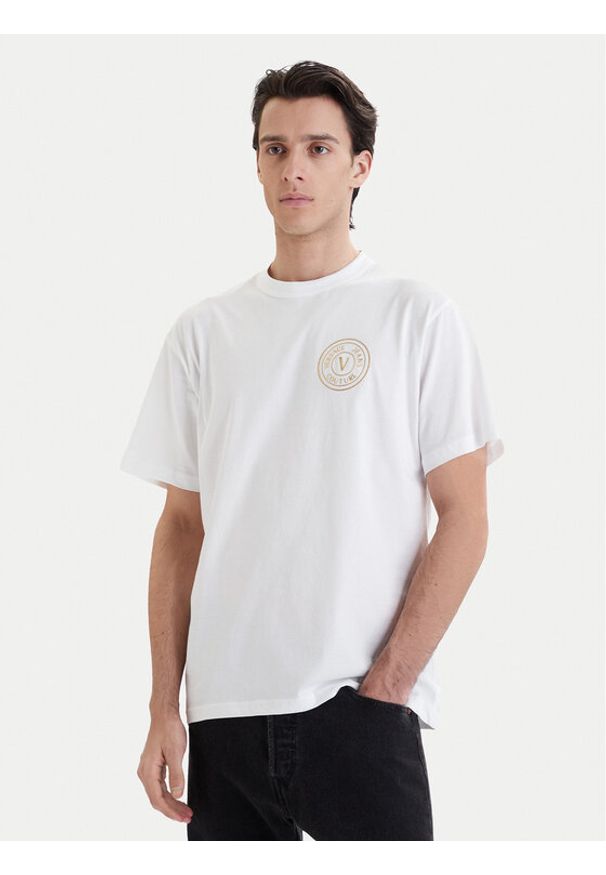 Versace Jeans Couture T-Shirt 80GAHT04 CJ00T Biały Regular Fit. Kolor: biały. Materiał: bawełna