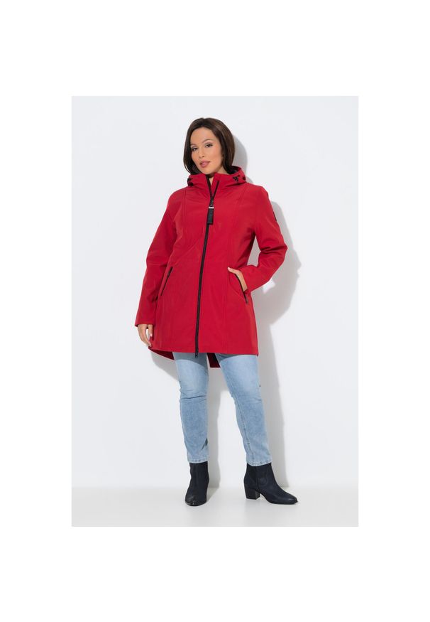 ULLA POPKEN - Damskie Długa kurtka softshell HYPRAR hydrofobowa trapezowy krój. Kolekcja: plus size. Kolor: czerwony. Materiał: poliester, elastan, materiał. Długość: długie. Sport: turystyka piesza