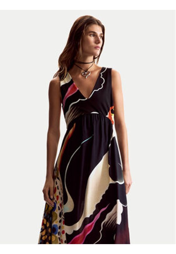 Desigual Sukienka letnia Japan Opart Lacroix 26SWVW60 Czarny Regular Fit. Kolor: czarny. Materiał: wiskoza. Sezon: lato