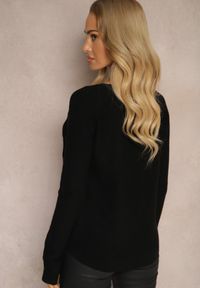 Renee - Czarny Casualowy Sweter z Ozdobnym Splotem Sealinea. Okazja: na co dzień. Kolor: czarny. Materiał: jeans, wiskoza. Długość rękawa: długi rękaw. Długość: długie. Wzór: ze splotem. Styl: casual #4