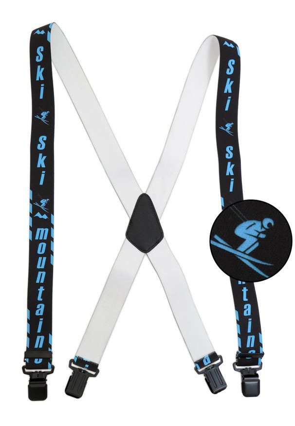 Modini - Szerokie czarne narciarskie szelki do spodni - SKI SZ142. Kolor: czarny. Materiał: skóra, guma